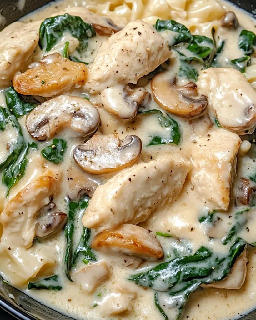 Chicken Alfredo with Spinach and Mushrooms