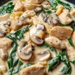 Chicken Alfredo with Spinach and Mushrooms