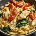 Creamy Chicken Orzo with Spinach and Tomatoes