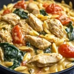 Creamy Chicken Orzo with Spinach and Tomatoes