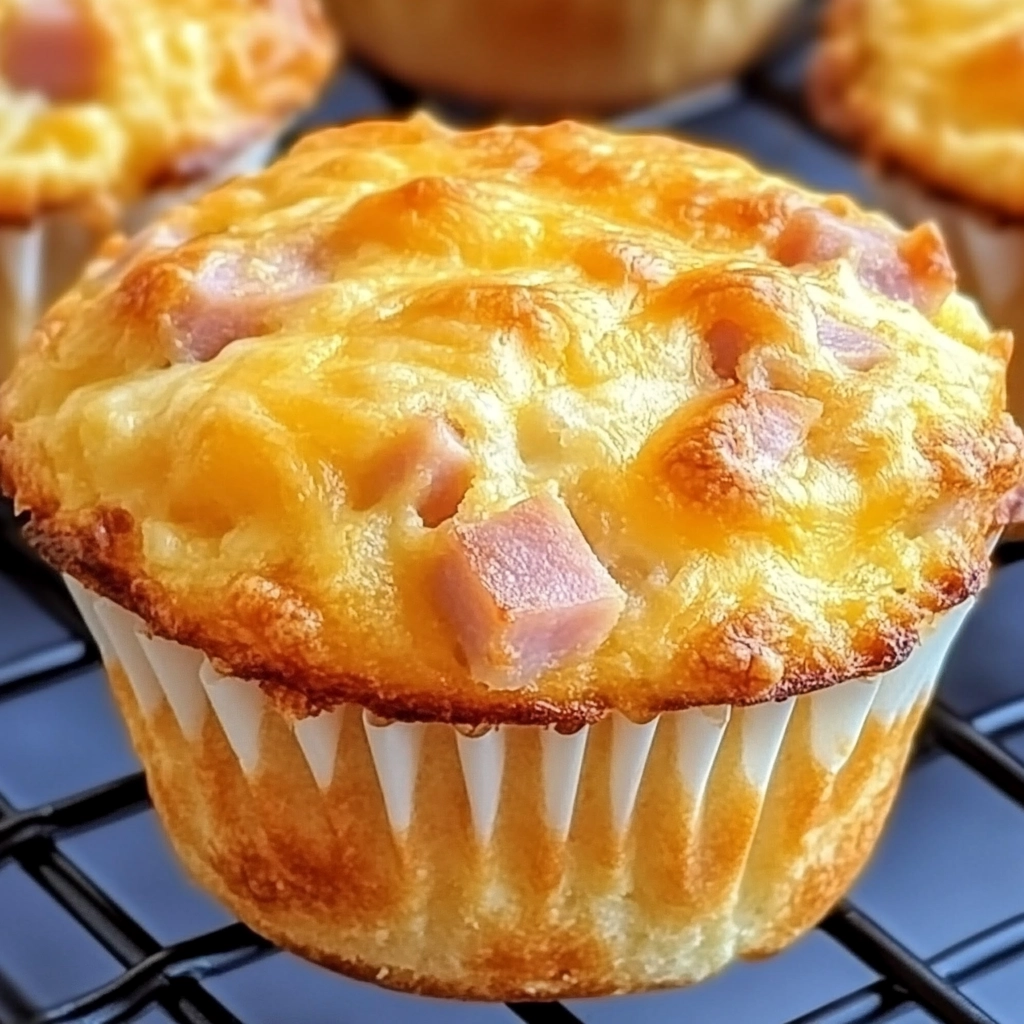 Crispy Golden Ham & Cheese Breakfast Muffins