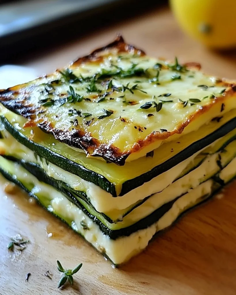 Grilled Zucchini Millefeuille with cheese, fresh herbs