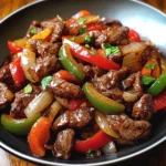 Pepper steak with bell peppers and onion recipe served over rice