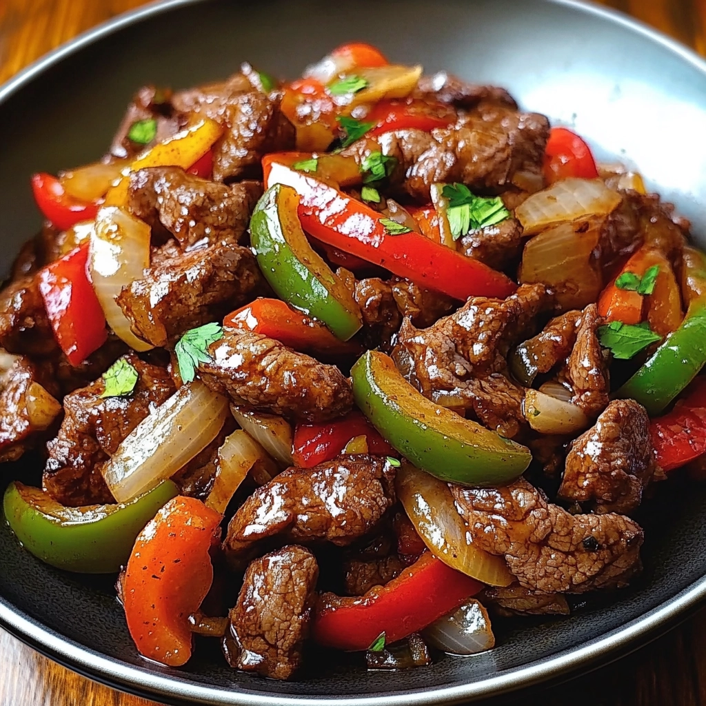 Pepper steak with bell peppers and onion recipe served over rice