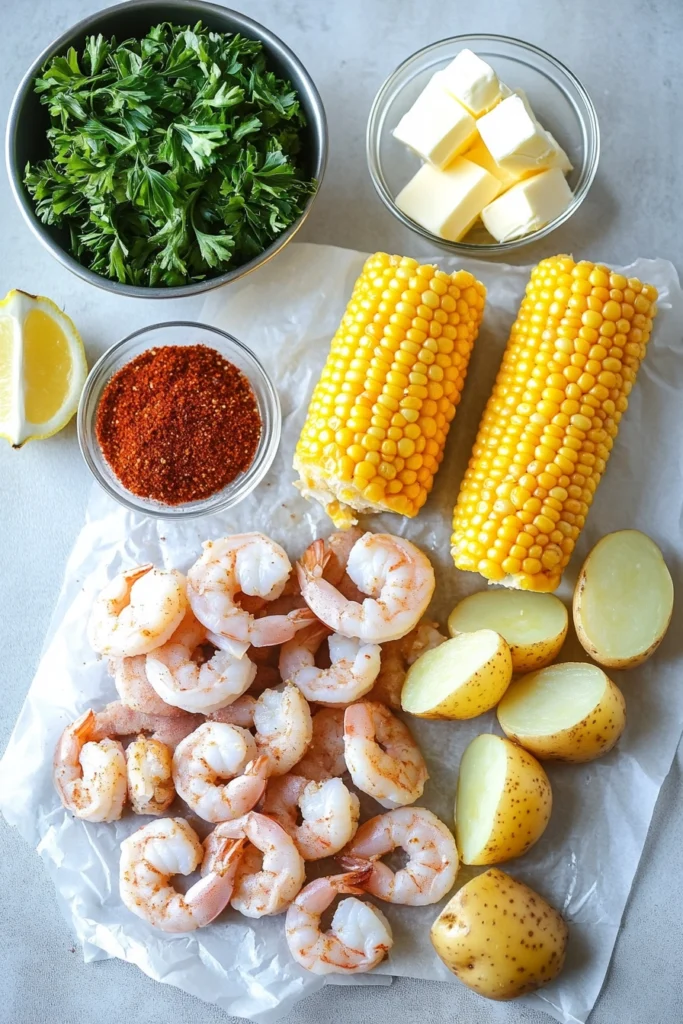 Shrimp, Corn, Potatoes, and Smoked Sausage Foil Pack recipe