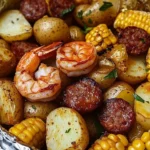 Shrimp, Corn, Potatoes, and Smoked Sausage Foil Pack recipe