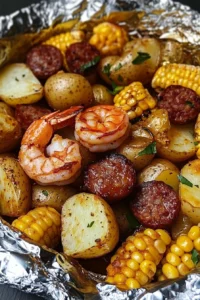 Shrimp, Corn, Potatoes, and Smoked Sausage Foil Pack recipe
