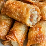 Crispy golden brown egg roll served with dipping sauce