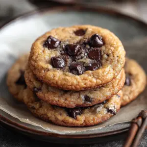 Stack of banana bread chocolate chip cookies with melty chips