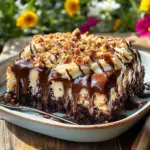 German Chocolate Poke Cake Recipe with rich coconut pecan topping