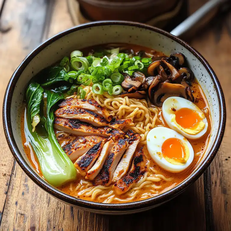 Peanut Miso Chicken Ramen – The Best Creamy Comfort Bowl You’ll Ever Try Grilled chicken being placed on Peanut Miso Chicken Ramen