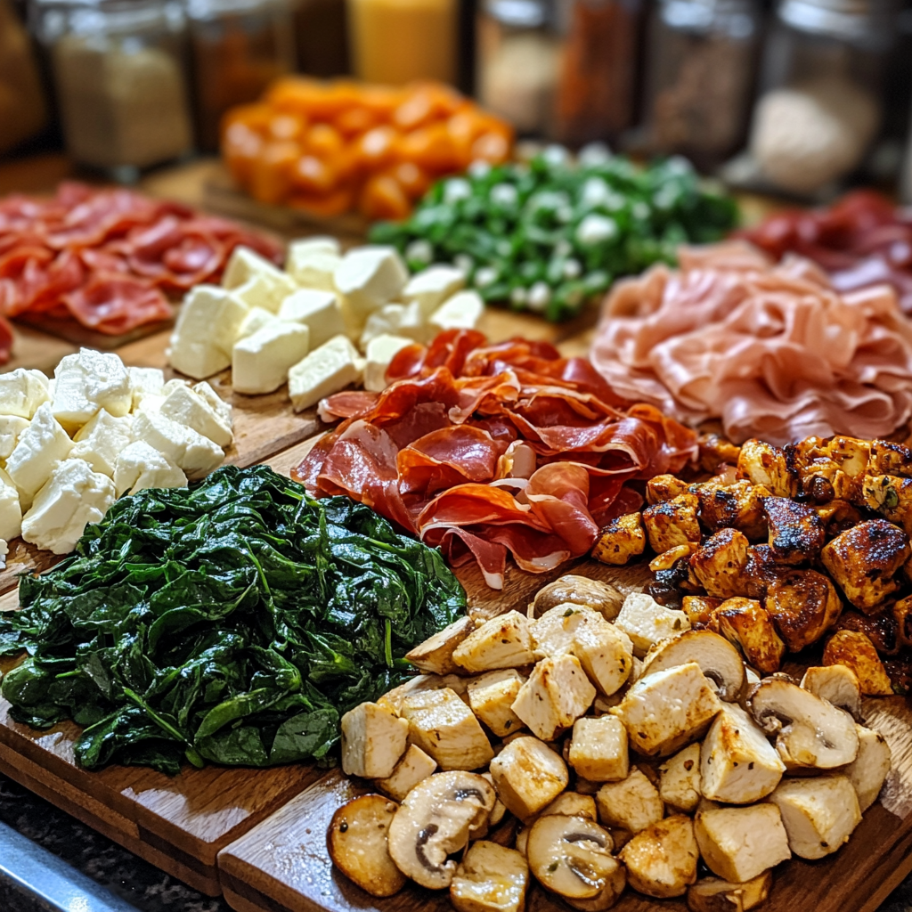 Toppings for creamy white garlic pizza