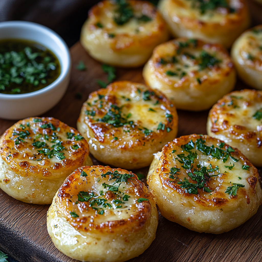 Mini buttery garlic pizza bites with herbs
