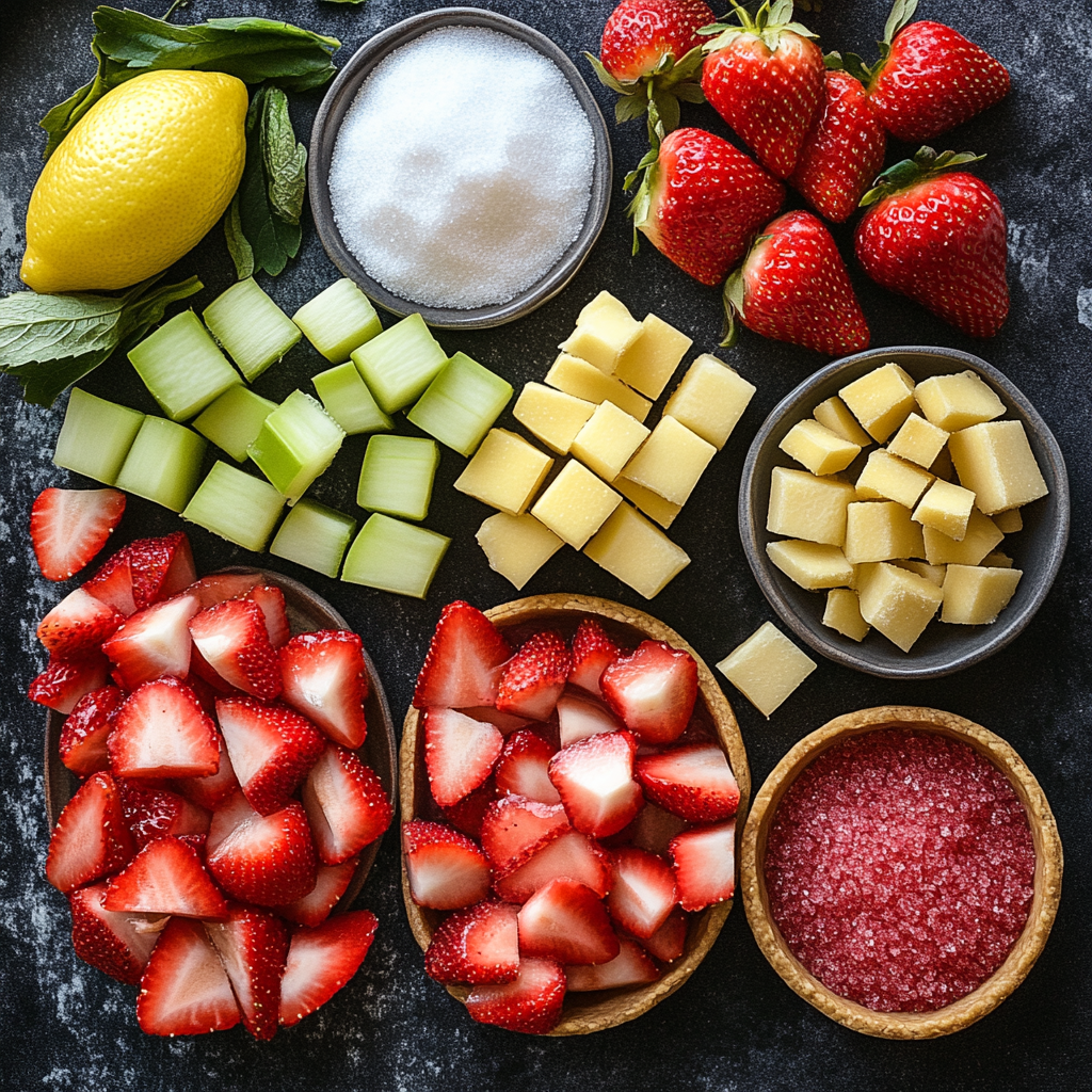 Ingredients for strawberry rhubarb pie