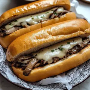 Vegetarian French dip sandwich with melted cheese and au jus