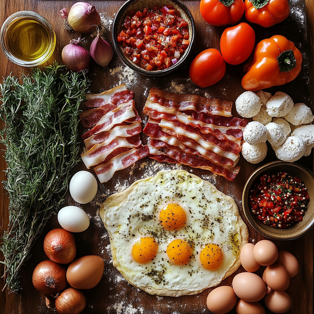 Ingredients for making breakfast pizza