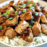 Instant Pot Bourbon Chicken served over rice