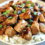 Instant Pot Bourbon Chicken served over rice