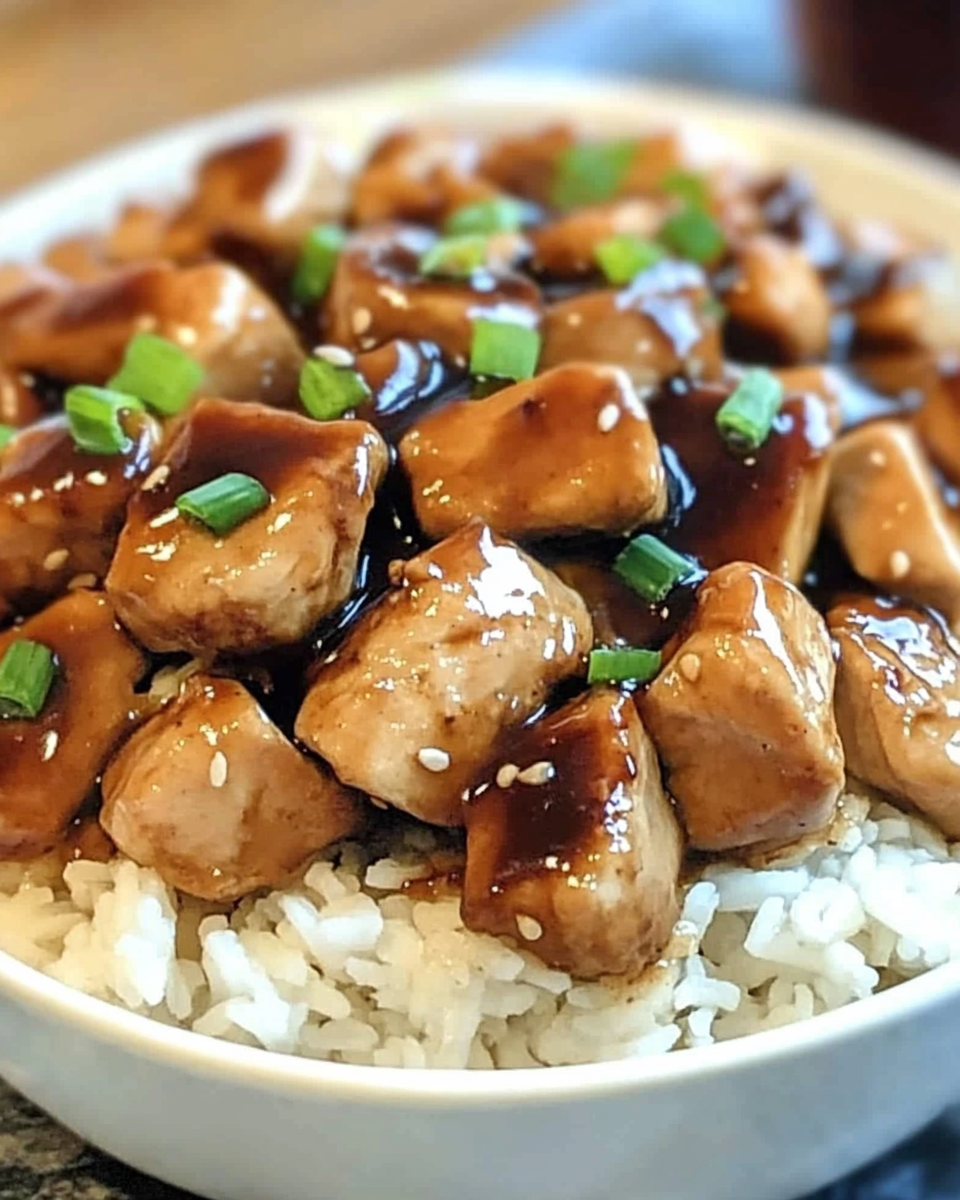 Instant Pot Bourbon Chicken served over rice