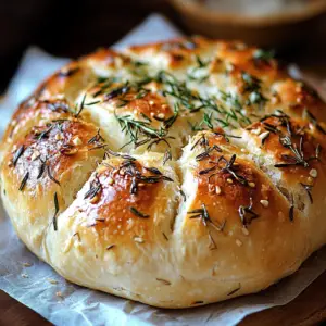 Easy roasted garlic rosemary artisan bread sliced on cutting board