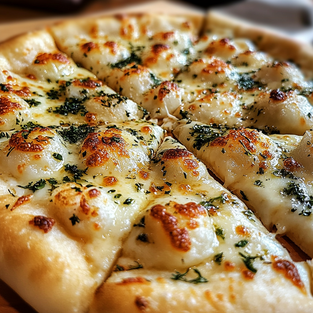 Buttery Garlic Pizza with golden crust and melted cheese