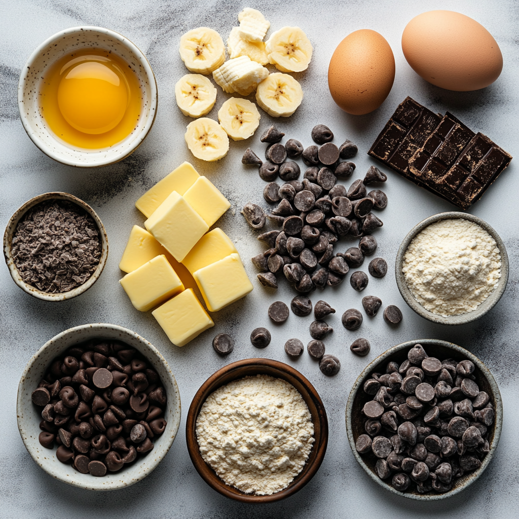 Ingredients for banana bread chocolate chip cookies