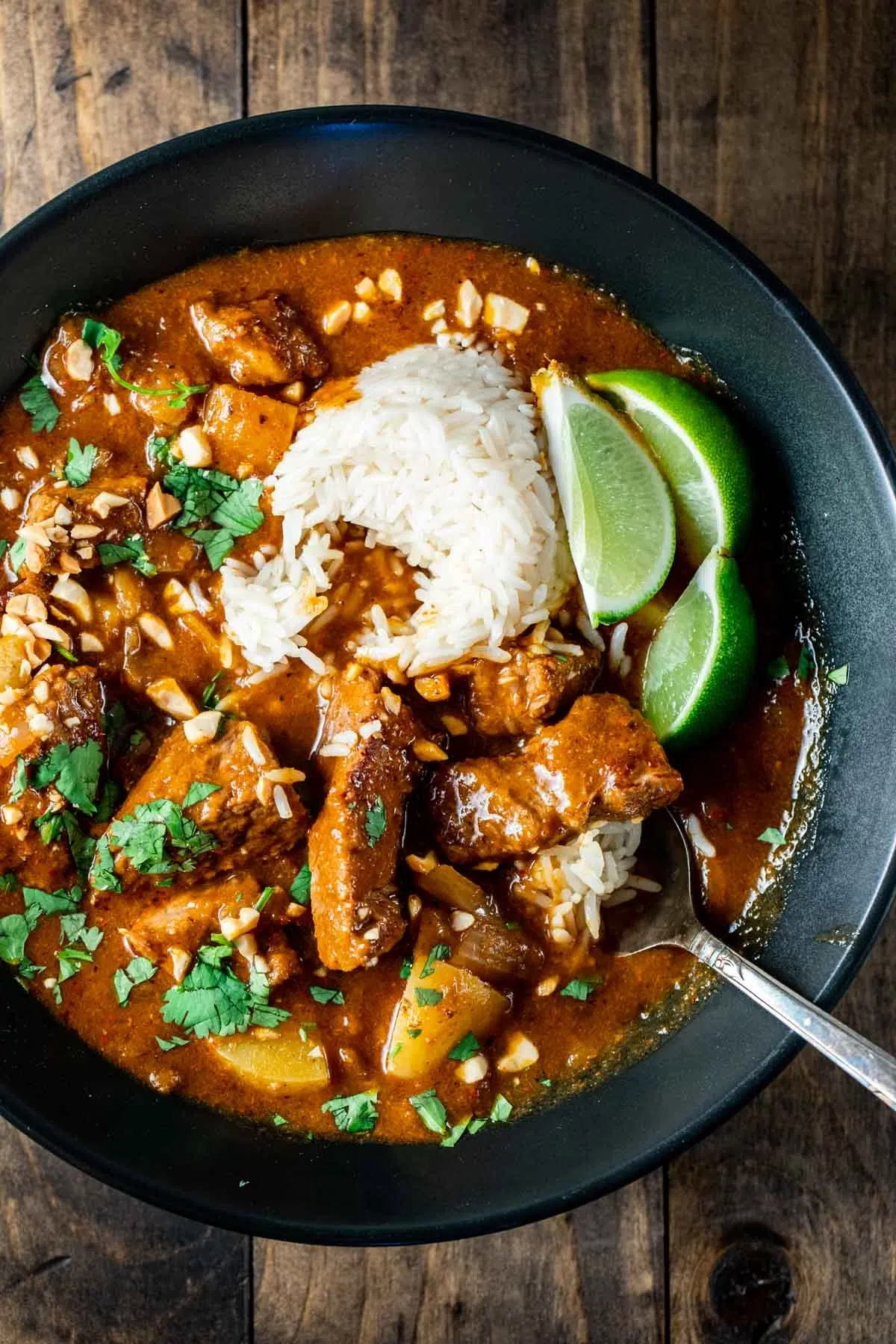 Slow cooker beef massaman curry with coconut sauce and beef