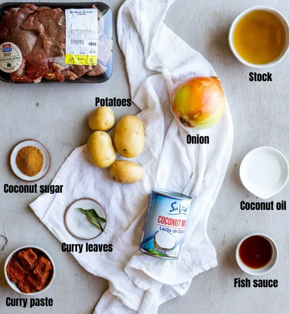 Ingredients for slow cooker beef massaman curry recipe