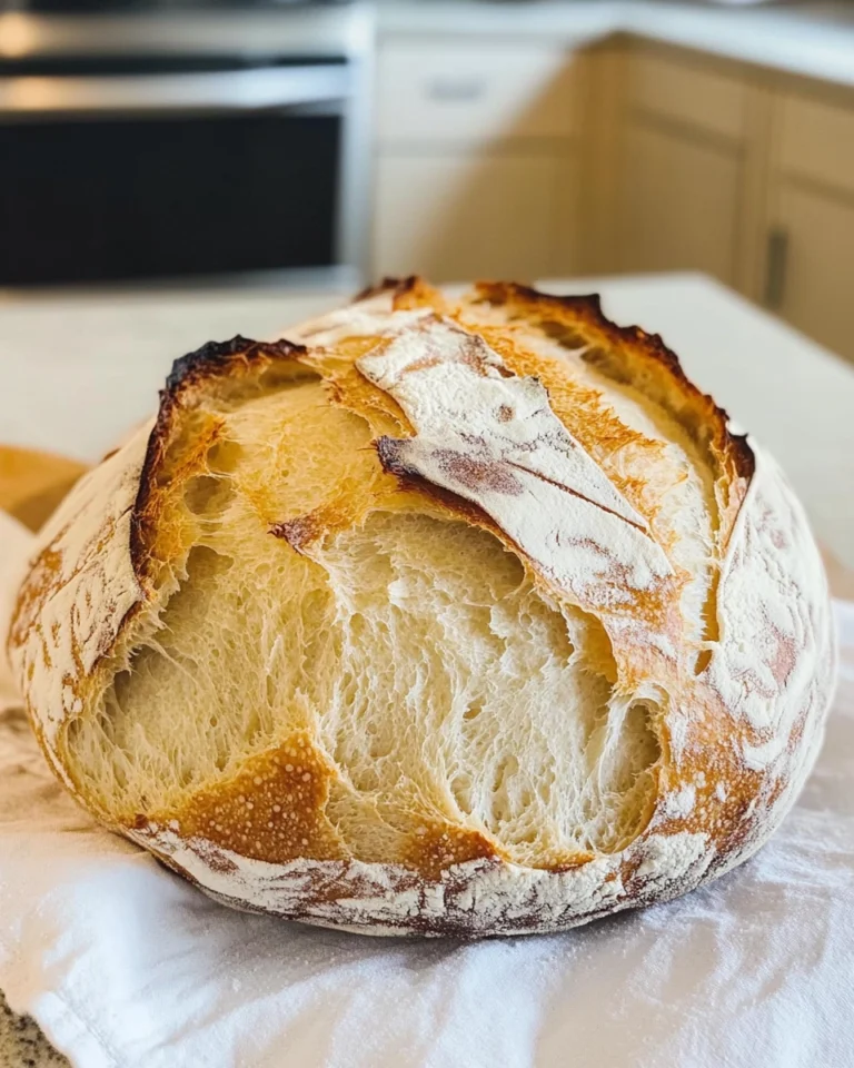 Golden crusty artisan bread on a wooden board