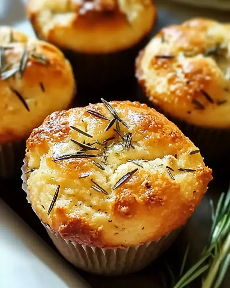 Garlic rosemary focaccia muffins in a rustic basket, golden brown with fresh herbs.