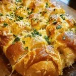 Cheesy Garlic Pull-Apart Bread – Irresistible 8-Step Recipe 8 Golden cheesy pull-apart bread with garlic and herbs on a wooden table