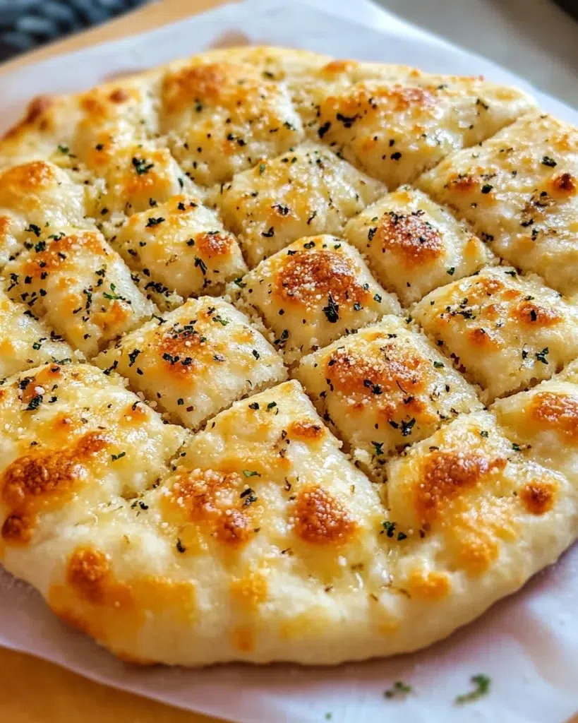 Soft and golden garlic Parmesan focaccia bread with rosemary in a white ceramic pan