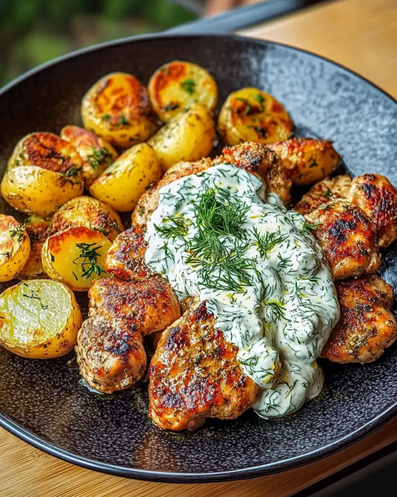 Spicy Yogurt Marinated Chicken with Dill Feta Cream & Crispy Baby Potatoes 3 Spicy Yogurt Marinated Chicken with Dill Feta Cream & Crispy Baby Potatoes