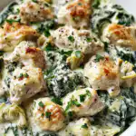High Protein Spinach Artichoke Chicken Casserole Delight